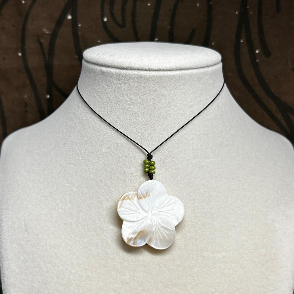 Mother of pearl dainty necklace adjustable OOAK czech glass olivine earthy boho